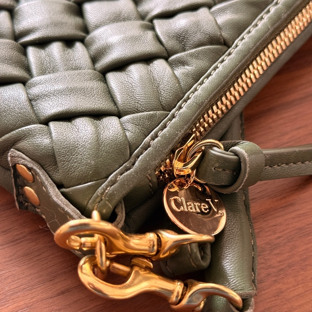 Clare V Army Green Woven Puffy Petite Moyen Messenger - Picture 8 of 13